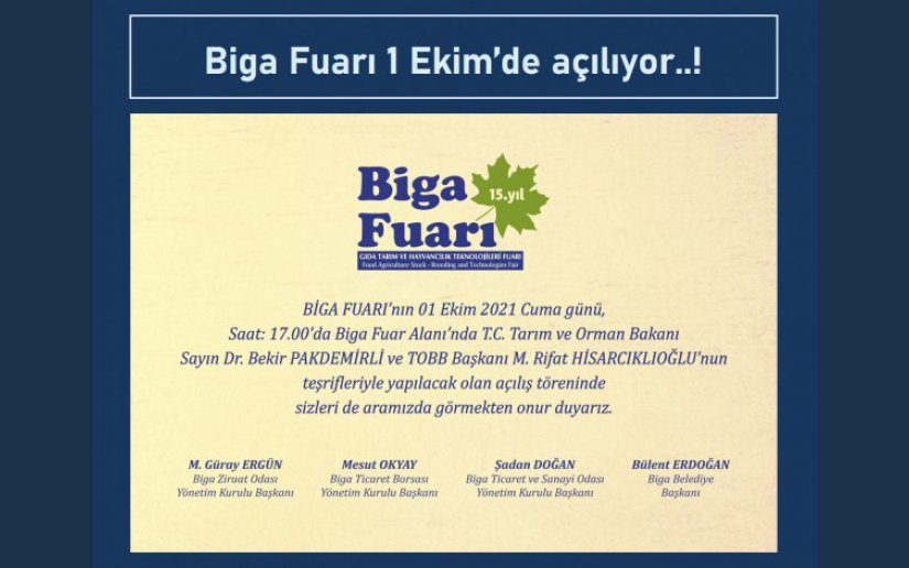 Biga Fuarı 1 Ekim’de açılıyor..!