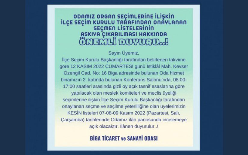 SEÇMEN LİSTELERİNİN ASKIYA ÇIKARILMASI HAKKINDA ÖNEMLİ DUYURU