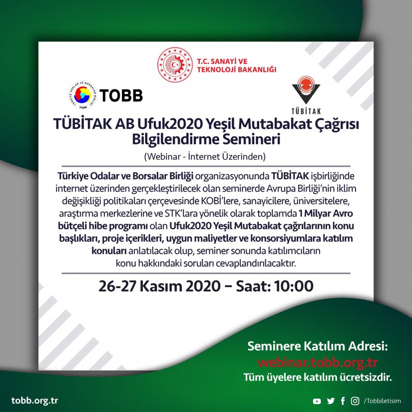 TÜBİTAK AB Ufuk2020 Yeşil Mutabakat Çağrıları Bilgilendirme Semineri